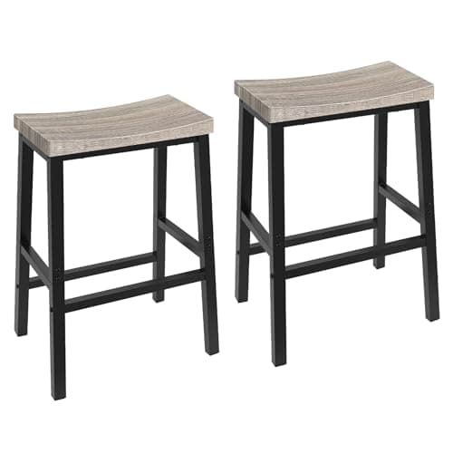 HOOBRO Black Saddle Bar Stools, Set of 2, 23.6 Inch Industrial Kitchen Chairs