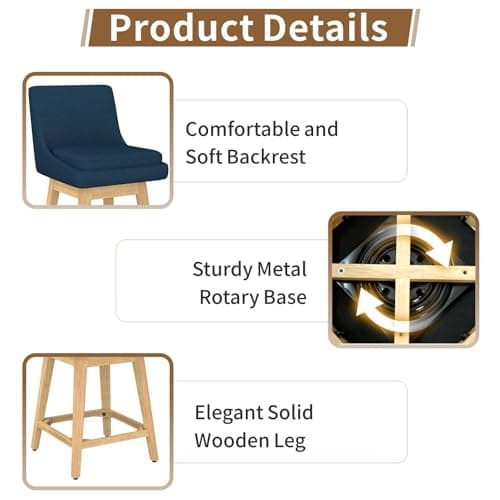 Set of 2 Upholstered Fabric Bar Stools with Backrest for Kitchen Island and Dining Room