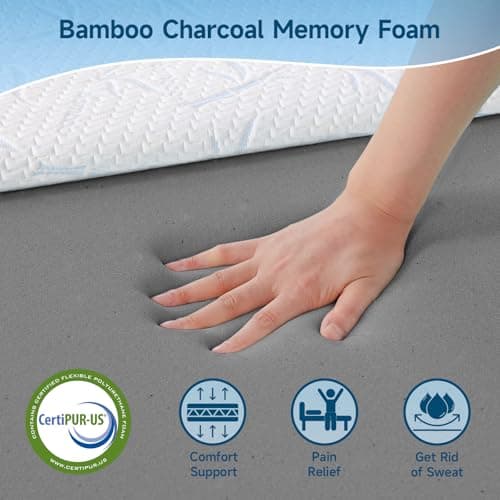 CertiPUR-US Certified Bamboo Charcoal Memory Foam Mattress Topper Queen