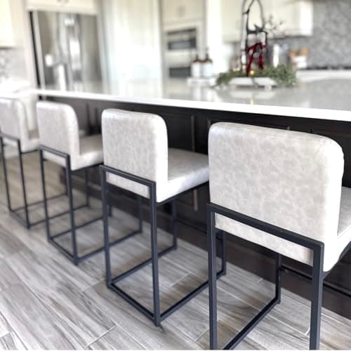 Maison Arts 24 Inch Counter Height Bar Stools, Light Grey with Back