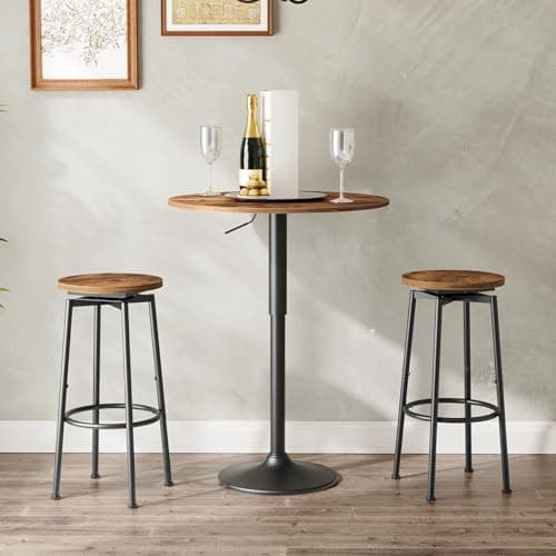 Rustic Brown & Black Swivel Bar Stools, BF24BY01, HOOBRO Kitchen Chairs