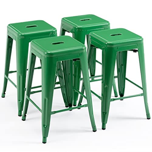 Vogue Furniture Black Metal Bar Stools - 24" Square Seat Indoor-Outdoor Set