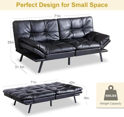 Memory Foam Convertible Futon Sofa Bed Black