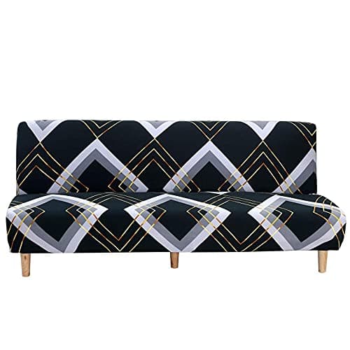 ELEOPTION Full Size Stretch Slipcover for Armless Sofa Bed Black/White