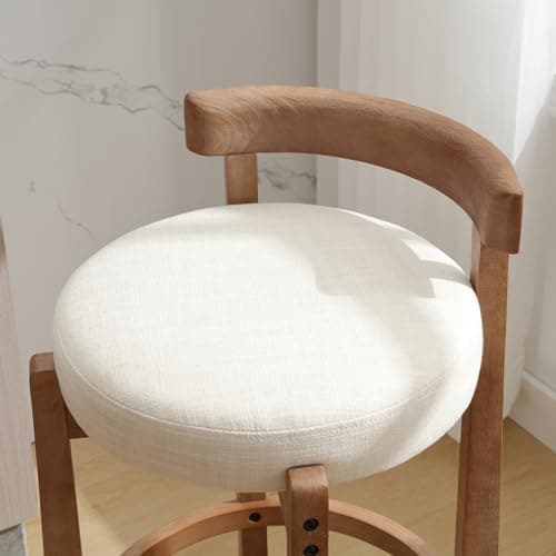Mid-Century Linen Upholstered Bar Stools, Beige, Set of 2