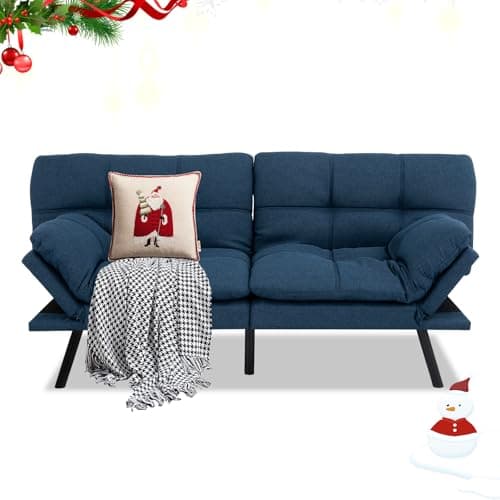 MUUEGM 71" Memory Foam Futon Sofa Bed, Adjustible Backrest, Light Grey Fabric