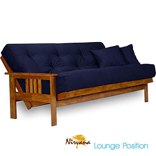 Nirvana Futons Stanford Full Size Futon Set - Heavy Duty Wood, Thick Mattress, Navy Blue
