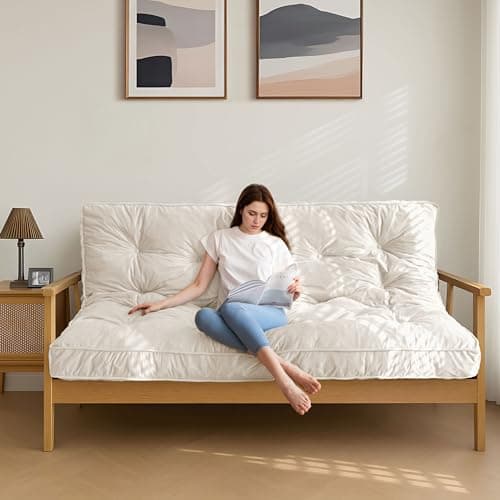 MAXYOYO 6" Full Size Velvet Thick Futon Mattress, Shredded Foam Filling, Beige