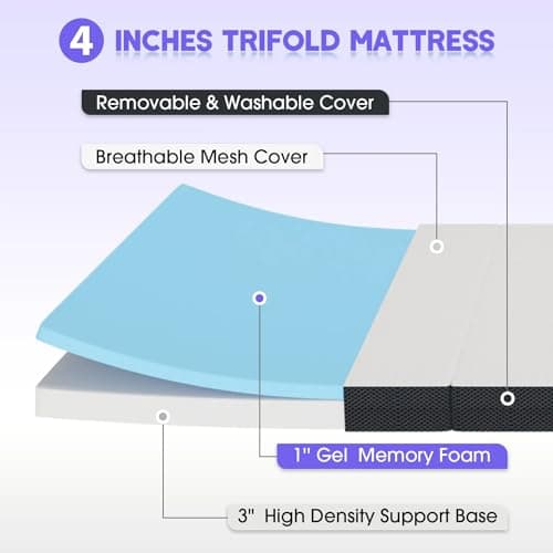 Queen Tri-Fold Memory Foam Mattress Topper - Portable, Washable, Non-Slip Bottom