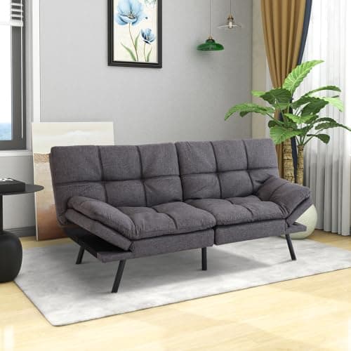Memory Foam Futon Sofa Bed for Small Spaces - Dark Gray Fabric