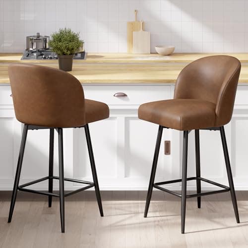26" High Back Swivel Bar Stools, Set of 2, Yellow Brown, Kitchen Island, Dining Room
