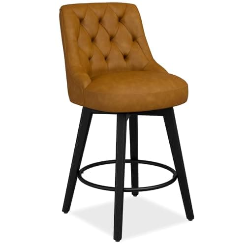 Modern Swivel Bar Stools with Solid Wood Legs, Navy Blue, 26 Counter Height, 1Pc
