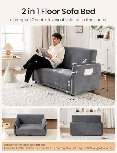 2 in 1 Chenille Loveseat Futon Couch, Full Size Pull Out Bed in a Box