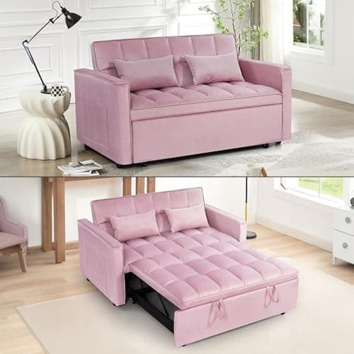 3 in 1 Velvet Convertible Sofa Bed, Black (54" Full)
