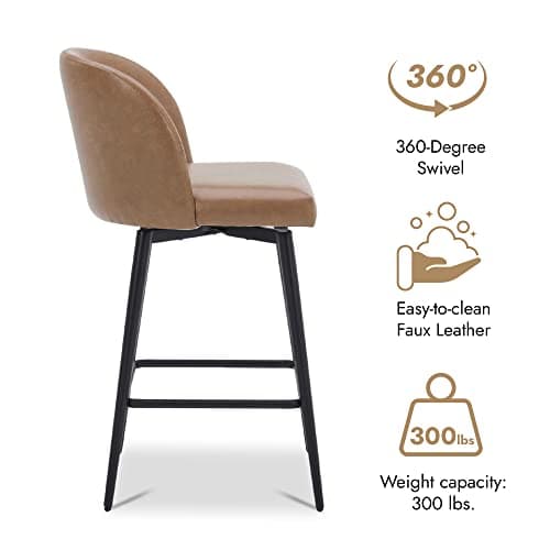 Watson & Whitely 360° Swivel Bar Stools, Saddle Brown Faux Leather, Set of 2