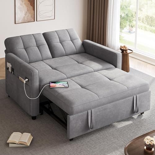 YITAHOME 55" 3-in-1 Convertible Sofa Bed, Beige Reclining Futon with Side Pocket