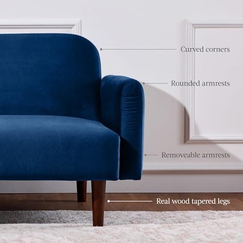 Best Choice Products 77" Mid Century Modern Velvet convert. sofa sleeper, real wood, navy blue