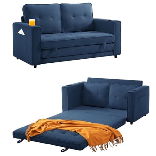 Dark Blue Folding Sleeper Sofa Bed for Small Spaces