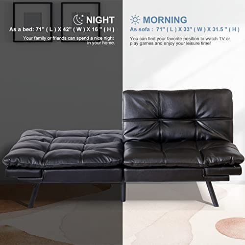 Memory Foam Futon Sofa Bed Couch, Modern Convertible Love Seat for Living Room, Office, Apartment, Dorm, Brown