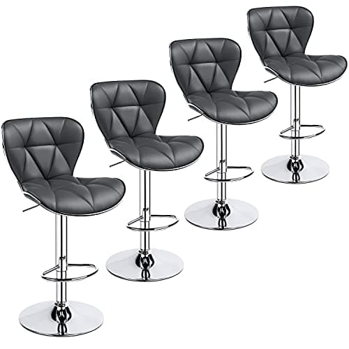 Yaheetech Stylish Grey Adjustable PU Leather Bar Stools, Counter Height, Set of 2