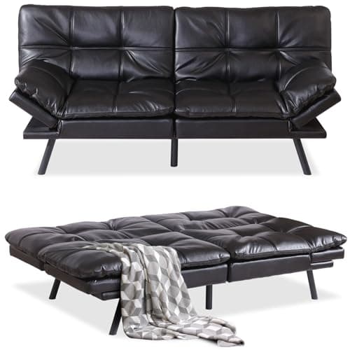 Convertible Memory Foam Futon Couch Bed, Adjustable Backrests Armrests Sleeper Sofa, Modern Love Seat Daybed for Living Room, Small Space, Office, 71, Linen Grey