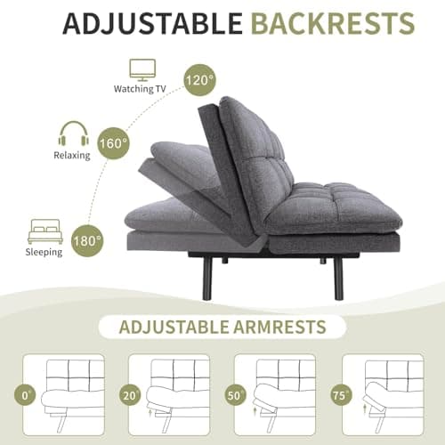 MUUEGM Futon Sofa Bed with Adjustable Backrest, Dark Grey