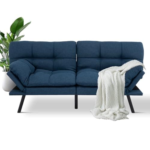 MUUEGM Grey Convertible Futon Sofa Bed, Memory Foam, Adjustable Armrest & Backrest