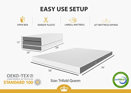 DynastyMattress Foldable Gel Memory Foam Mattress Bed - Queen Size 58"x78"x4"