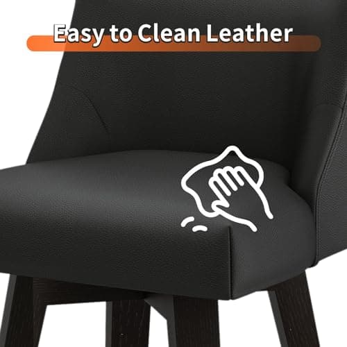 Black Swivel Bar Stool with Back, Set of 1, 26In Height, Faux Leather & Wood Stand