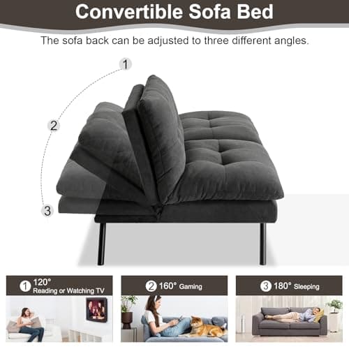 MUUEGM 68" Convertible Sofa Bed – Black Adjustable Futon with Folding Design