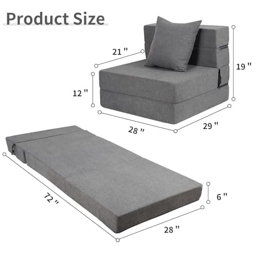 High-Density Memory Foam Futon Sofa Bed, Dark Grey, Single Size