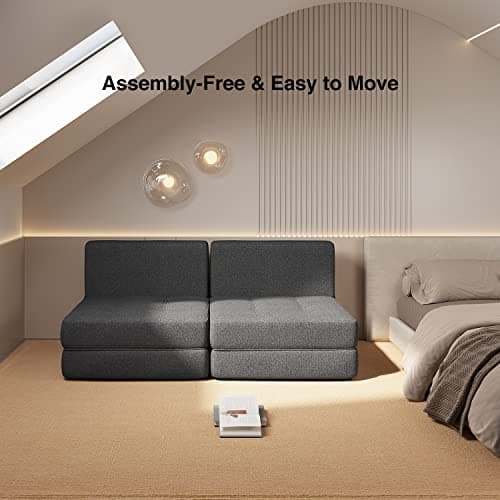 Aiho Dark Grey Memory Foam Futon Sleeper Sofa Bed