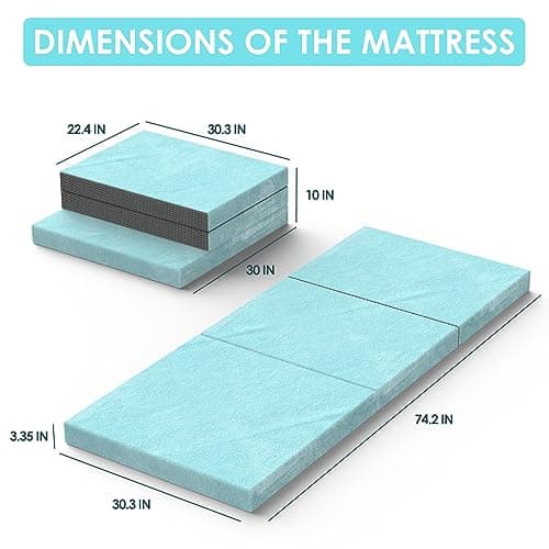 3 Inch Memory Foam Trifold Mattress with Washable Cover for Guests & Travel