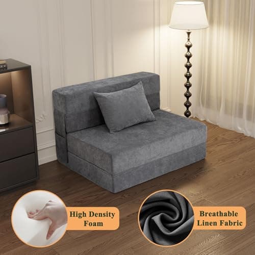 HOMFINE Folding Sofa Bed - Convertible Chair with Pillow, Gray