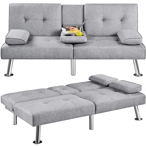 Yaheetech Convertible Sofa Bed Aqua Blue, 772lb Capacity, 3 Angles Recliner