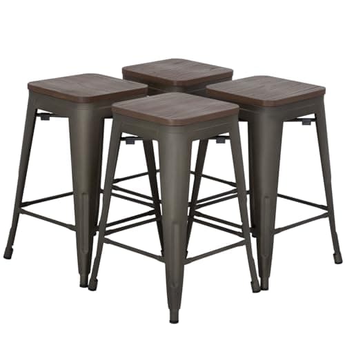 FDW Black Counter Height Metal Bar Stool Set of 4 (30")