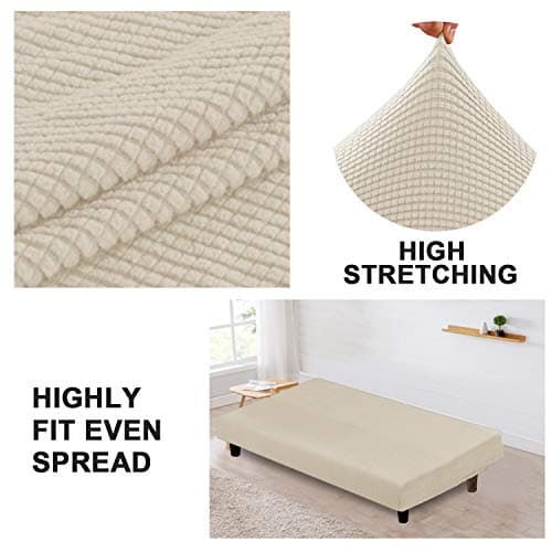 Turquoize Stretch Elastic Futon Couch Cover, Thick Soft Biscotti Beige