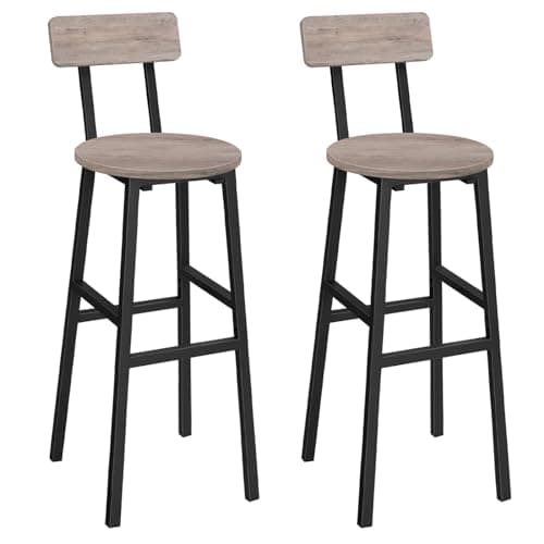 Rustic Brown Bar Stools, Set of 2 with Footrest, 24.4" Backed Bar Chairs