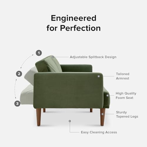 Mopio Olive Green Premium Velvet Futon Sofa Bed