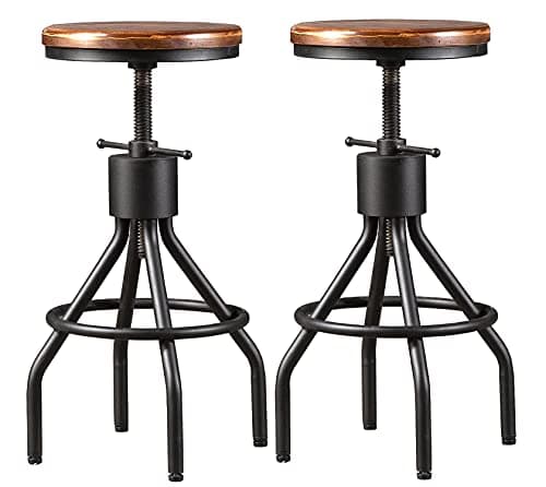 LOKKHAN Set of 2 Industrial Height Adjustable Swivel Stools, Extra Tall Pub Style