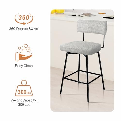 Modern Swivel Bar Stools Set of 2 with Cushion Backs