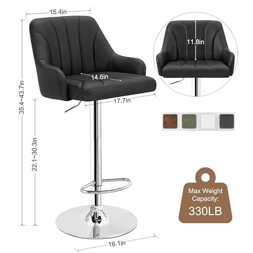 VECELO Black Counter Height Adjustable Barstool Set, Swivel with Back & Arm