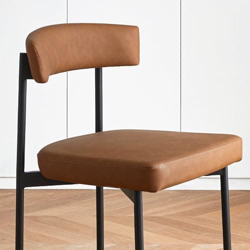 Modern Brown Faux Leather Bar Stool Set, 24 Inch Curved Back, Kitchen Island Counter Height