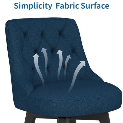Modern Swivel Bar Stools, Upholstered Counter Height Bar Stool with Back, Navy Fabric, Set of 2