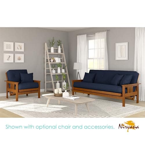 Nirvana Futons Stanford Full Size Futon Set - Heavy Duty Wood, Thick Mattress, Navy Blue