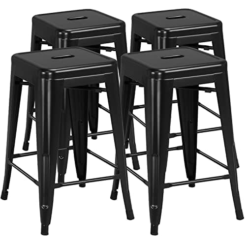 Yaheetech 24 Inch Outdoor Stackable Metal Bar Stool Set Black
