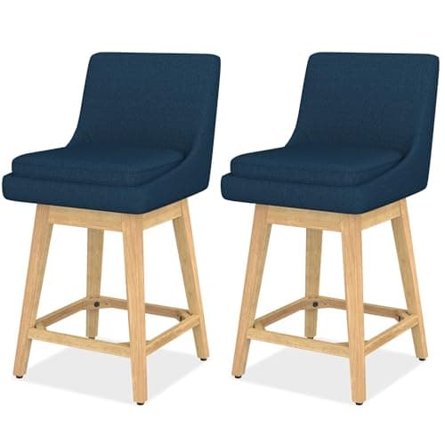 Set of 2 Upholstered Fabric Bar Stools with Backrest for Kitchen Island and Dining Room