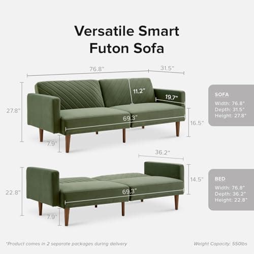 Mopio Olive Green Premium Velvet Futon Sofa Bed
