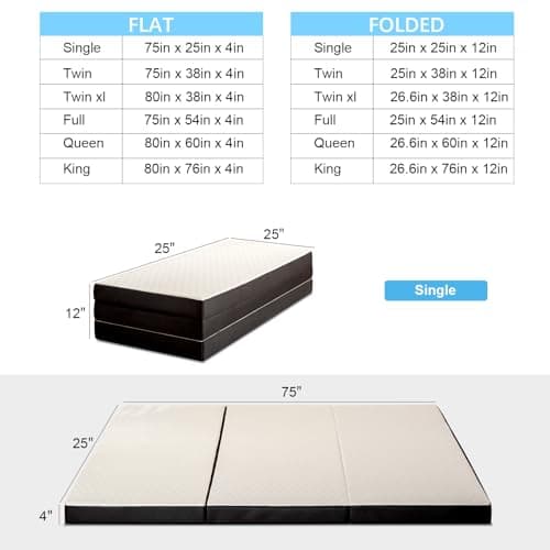 Portable Tri-Fold Memory Foam Mattress for Camping/RV/Guest Beds