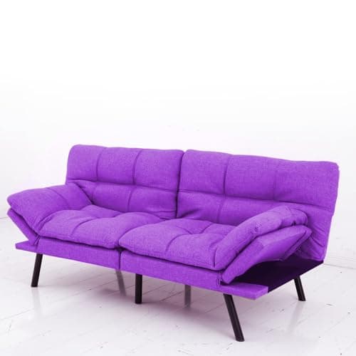 MUUEGM Linen Dark Grey Memory Foam Convertible Futon Couch Bed, 71" Adjust Backrest Armrests.